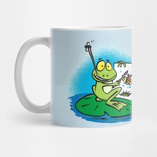 Cute funny green frog cartoon illustration Mug